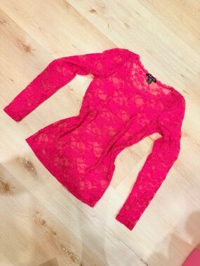 Bright Hot Pink Lace Long Sleeve Top